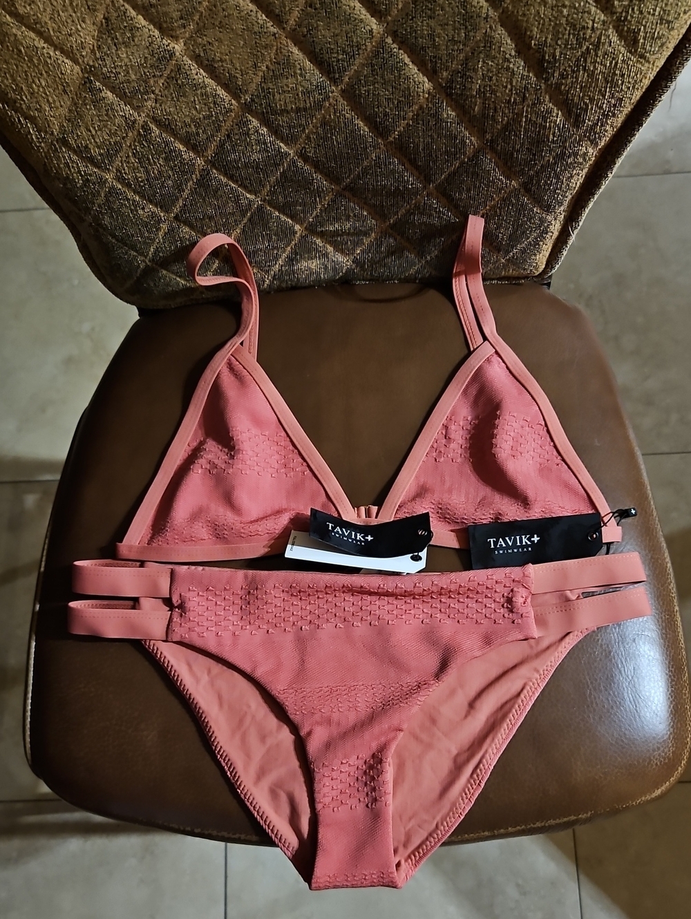 Tavik Pink Textured Swim Bikini Set Triangle NWT
